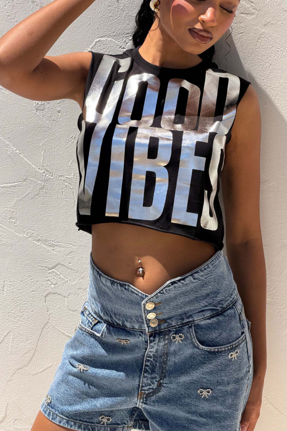 Snazzy κροπ τοπ με στάμπα μαύρο - Image 3