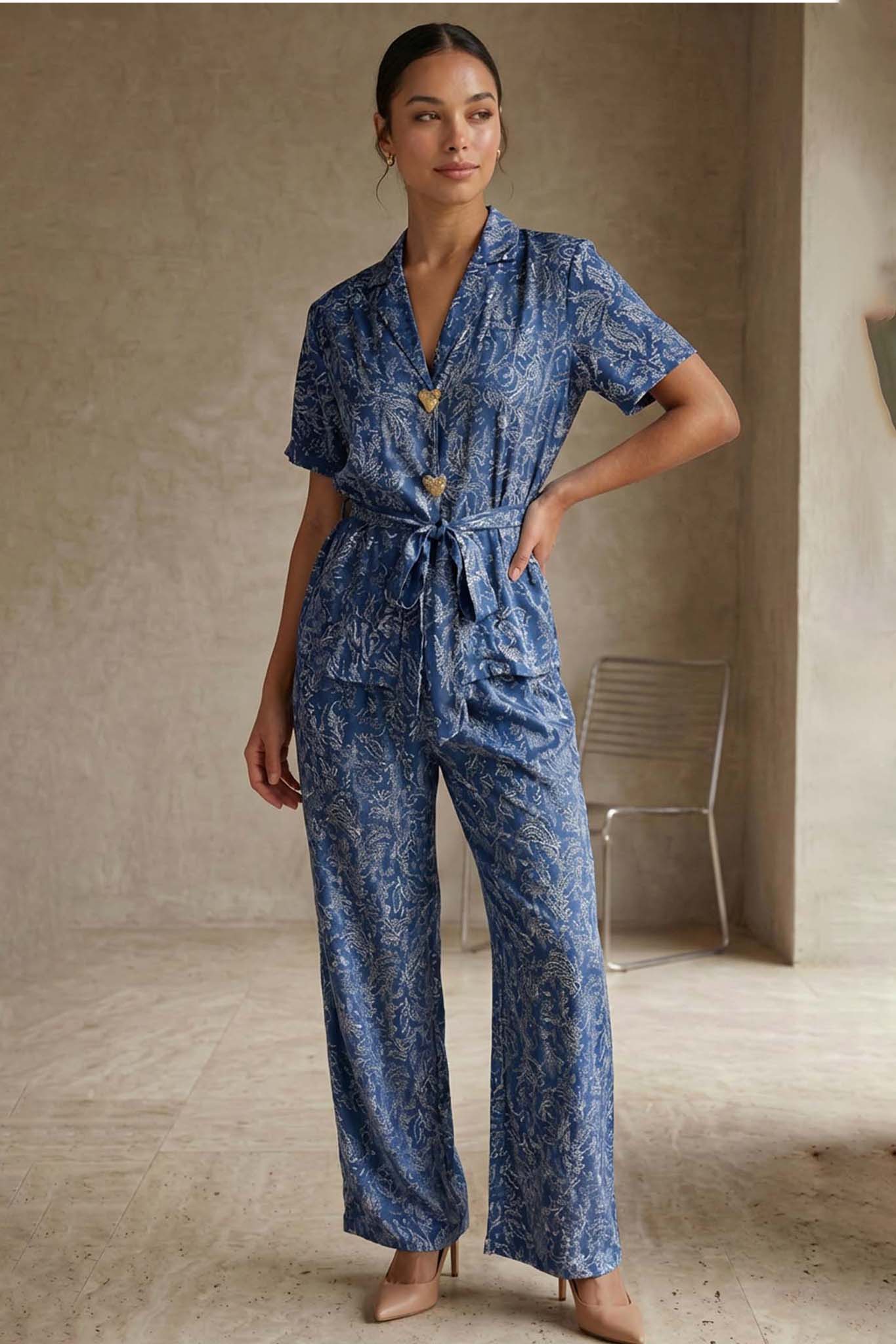 Sophia σετ με πουκάμισο και παντελόνι σε ίσια γραμμή μπλε - Image 1