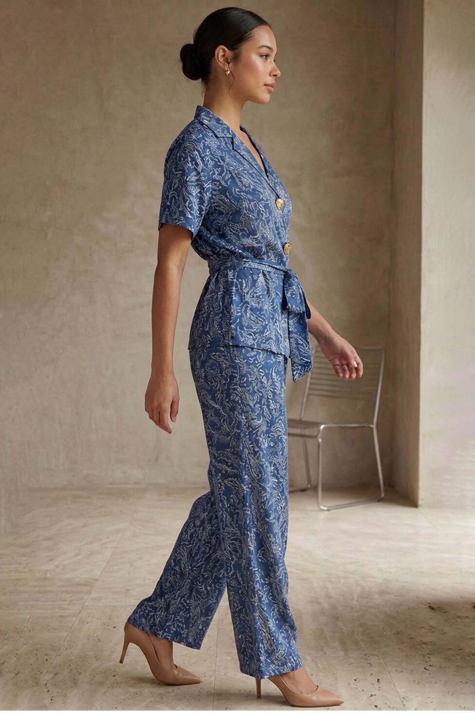 Sophia σετ με πουκάμισο και παντελόνι σε ίσια γραμμή μπλε - Image 2