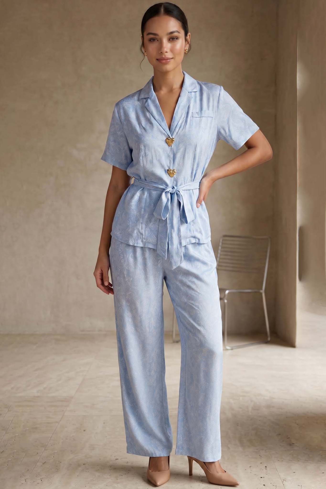 Sophia σετ με πουκάμισο και παντελόνι σε ίσια γραμμή σιελ - Image 1