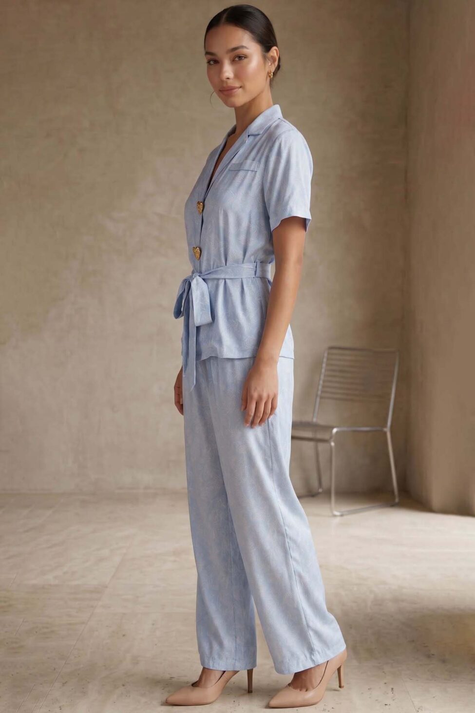 Sophia σετ με πουκάμισο και παντελόνι σε ίσια γραμμή σιελ - Image 2