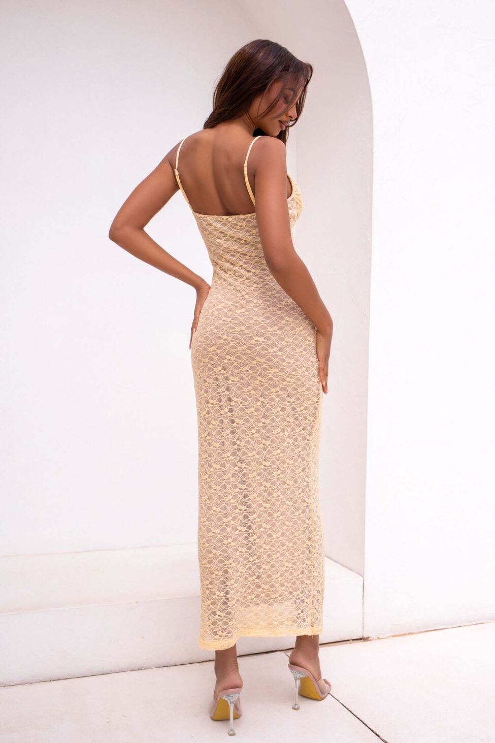 Taffy μίντι φόρεμα με δαντέλα κίτρινο - Image 3