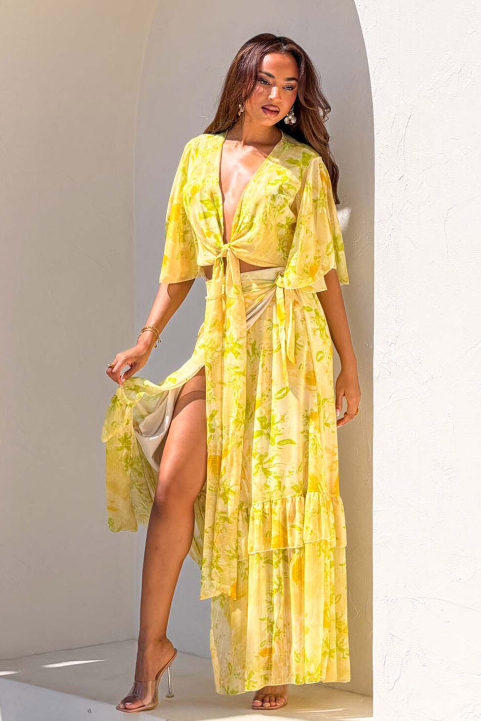 Tango σετ τοπ φούστα φλοράλ κίτρινο - Image 3