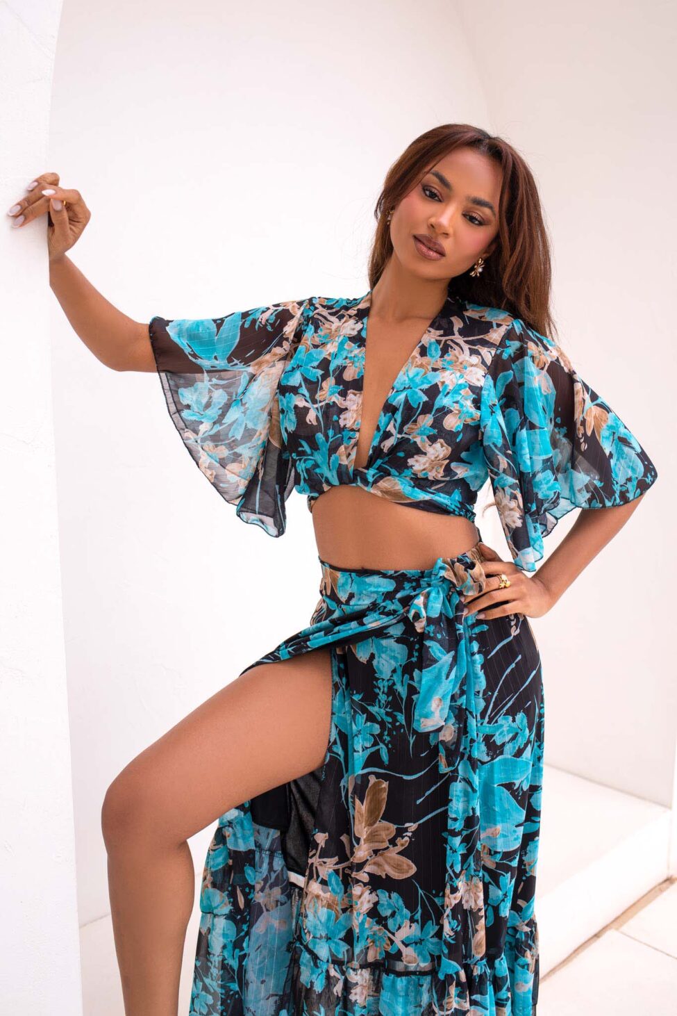 Tango σετ τοπ φούστα φλοράλ μαύρο - Image 3