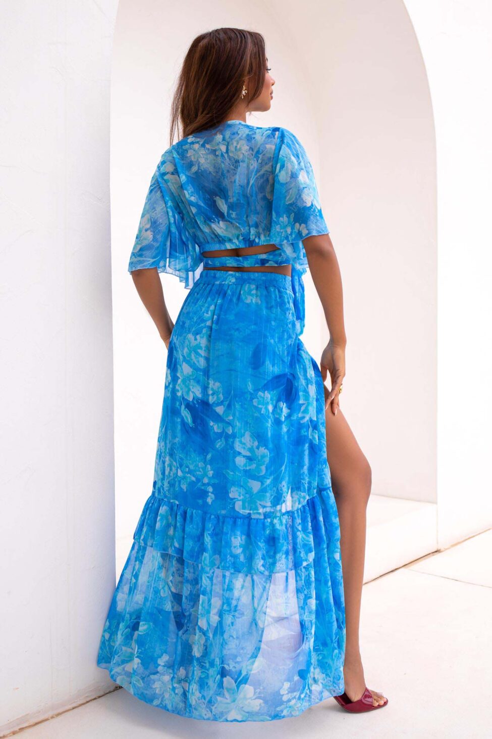 Tango σετ τοπ φούστα φλοράλ μπλε - Image 3