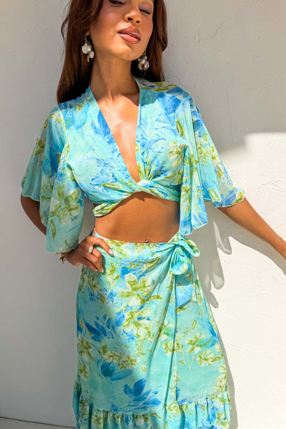 Tango σετ τοπ φούστα φλοράλ τιρκουάζ - Image 3