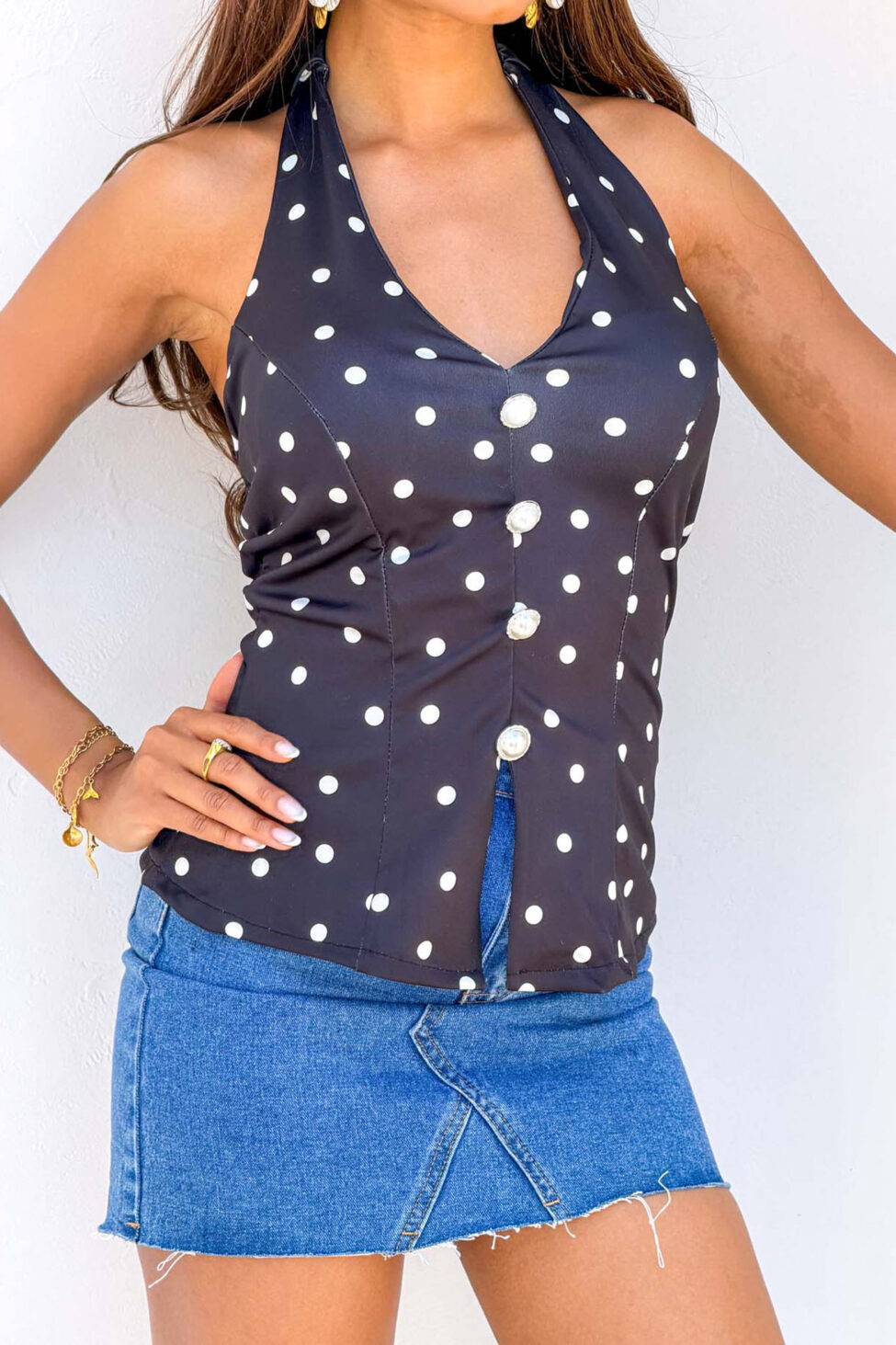 Tove πουά μπλούζα εξώπλατη μαύρο - Image 3