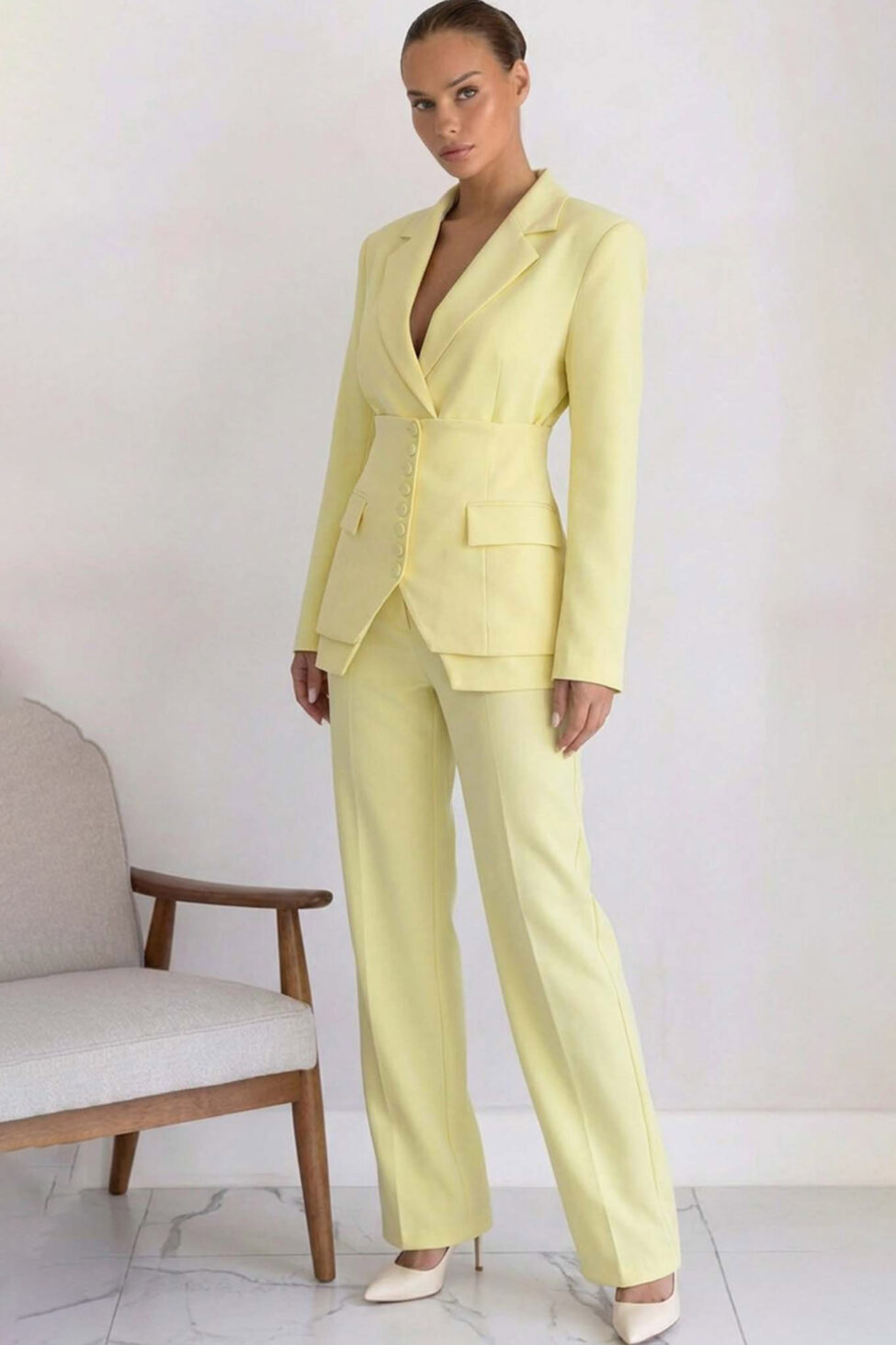 Tresor σετ σακάκι παντελόνι κίτρινο - Image 2