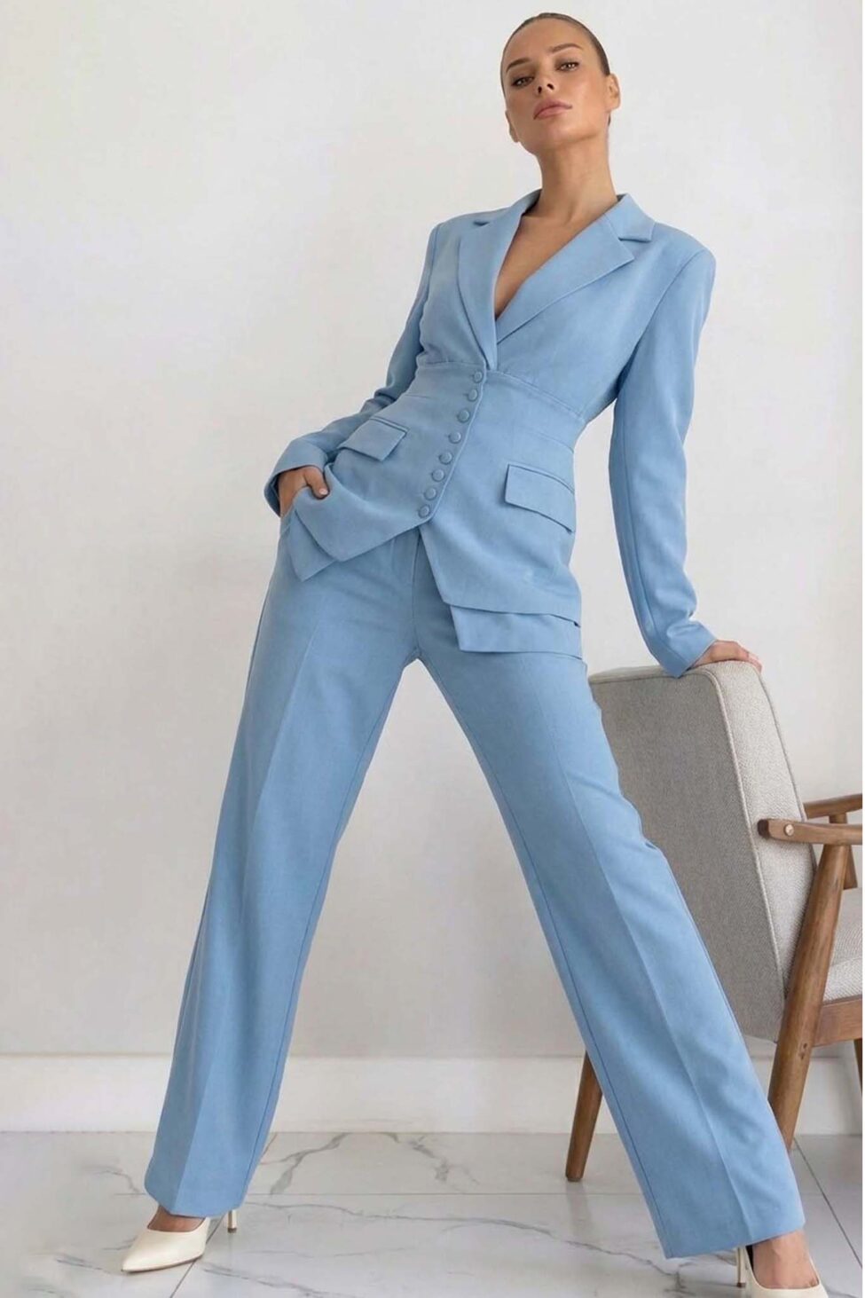 Tresor σετ σακάκι παντελόνι σιελ - Image 2