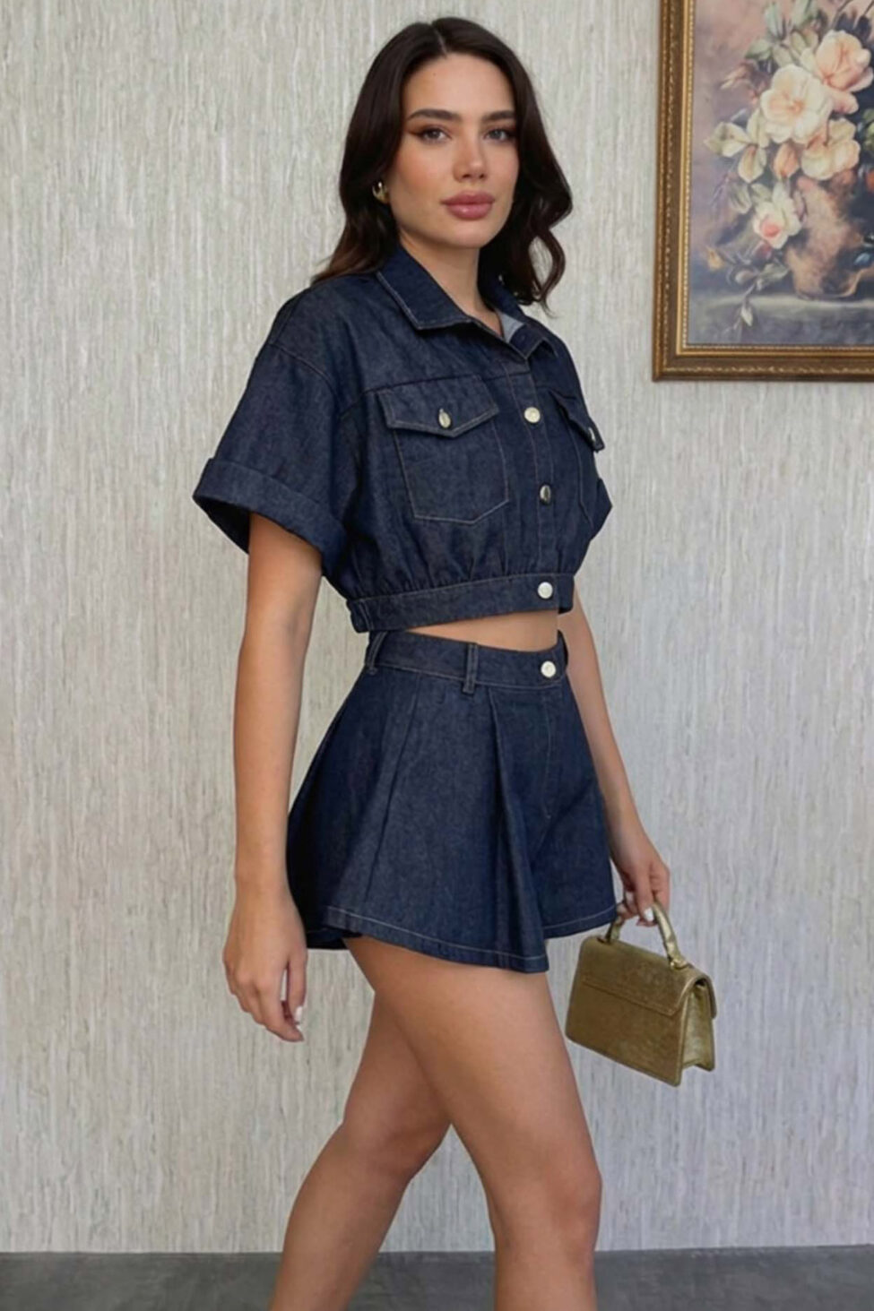 Valie σετ πουκάμισο σορτς τζιν μπλε σκούρο - Image 2