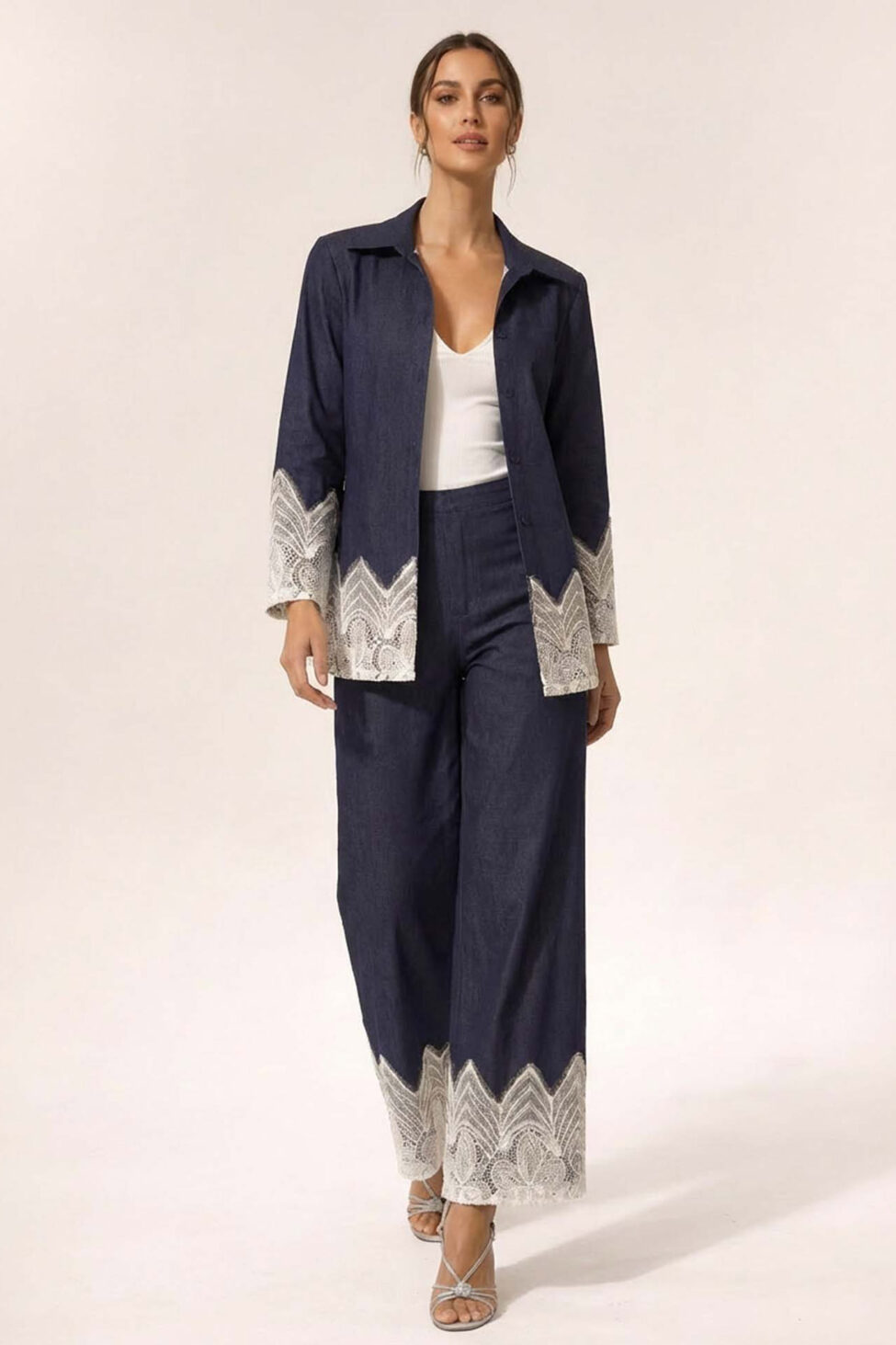 Yatin σετ σακάκι παντελόνι με δαντέλα μπλε σκούρο - Image 2