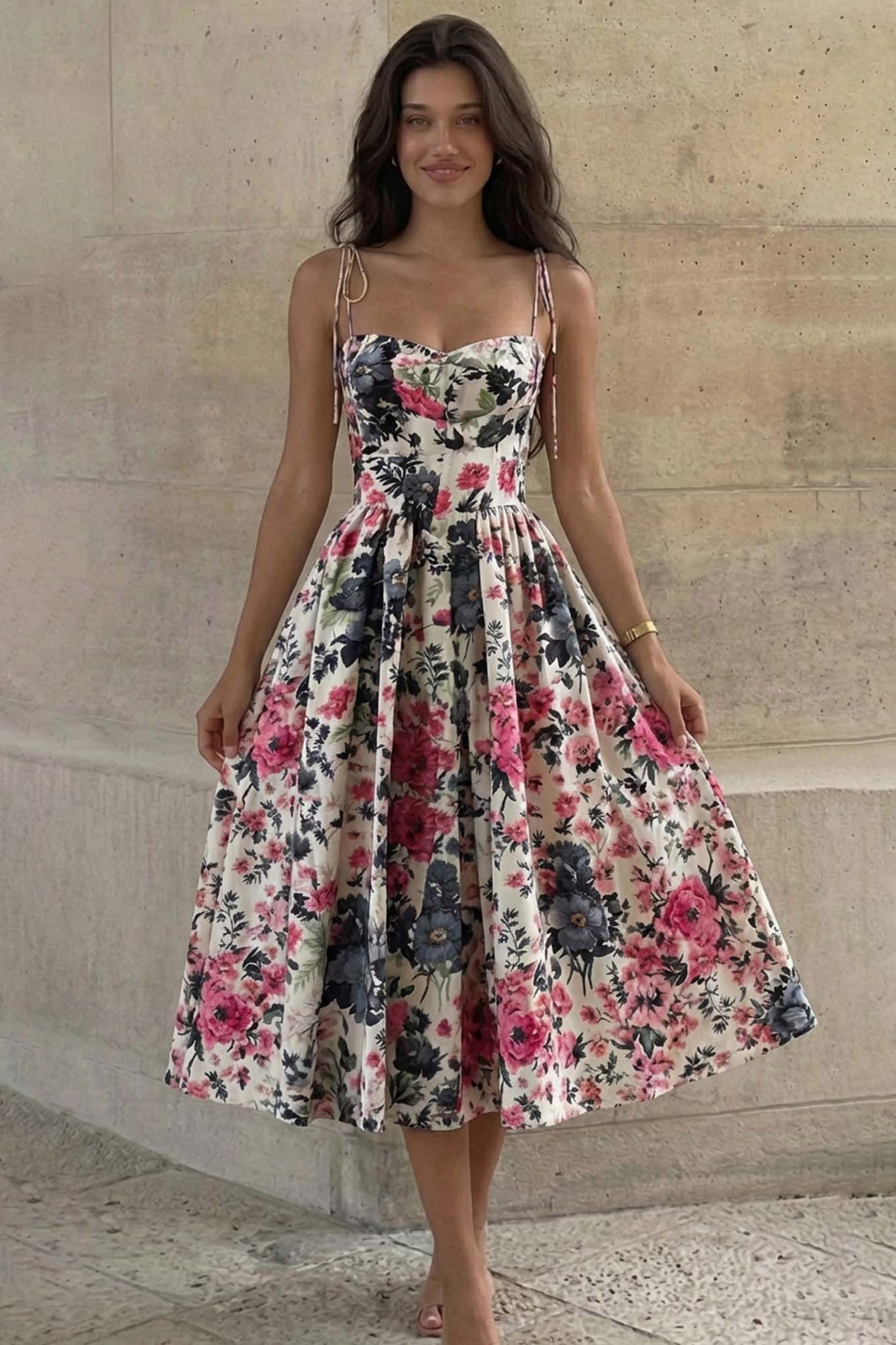 Belleza μίντι φλοράλ φόρεμα φούξια Belleza φλοράλ μίντι φόρεμα φούξια - Image 1