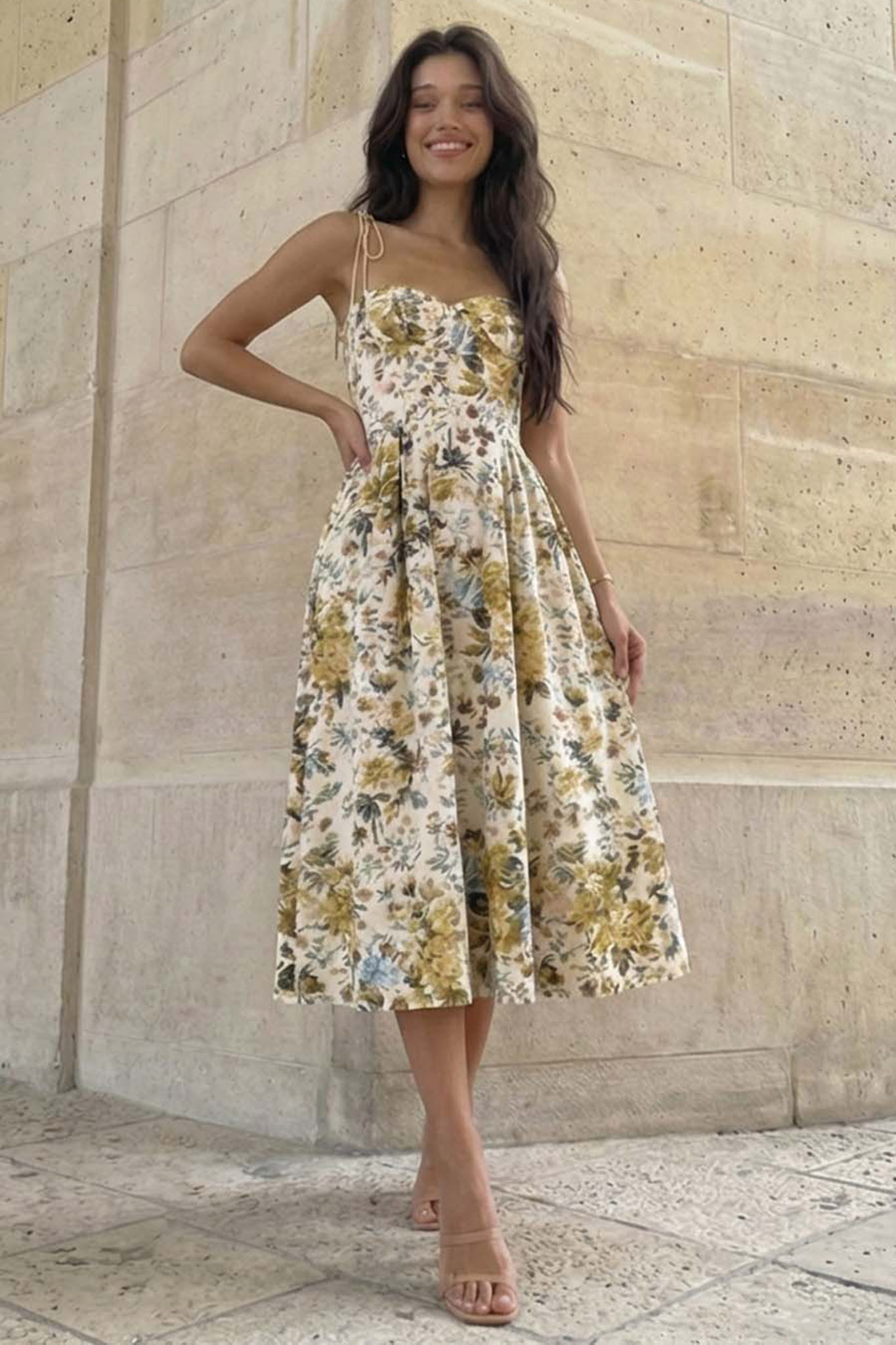Belleza μίντι φλοράλ φόρεμα κίτρινο Belleza φλοράλ μίντι φόρεμα κίτρινο - Image 1