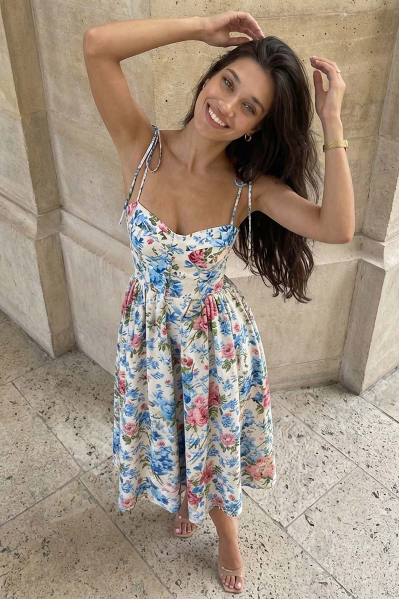 Belleza μίντι φλοράλ φόρεμα σιελ Belleza φλοράλ μίντι φόρεμα σιελ - Image 1