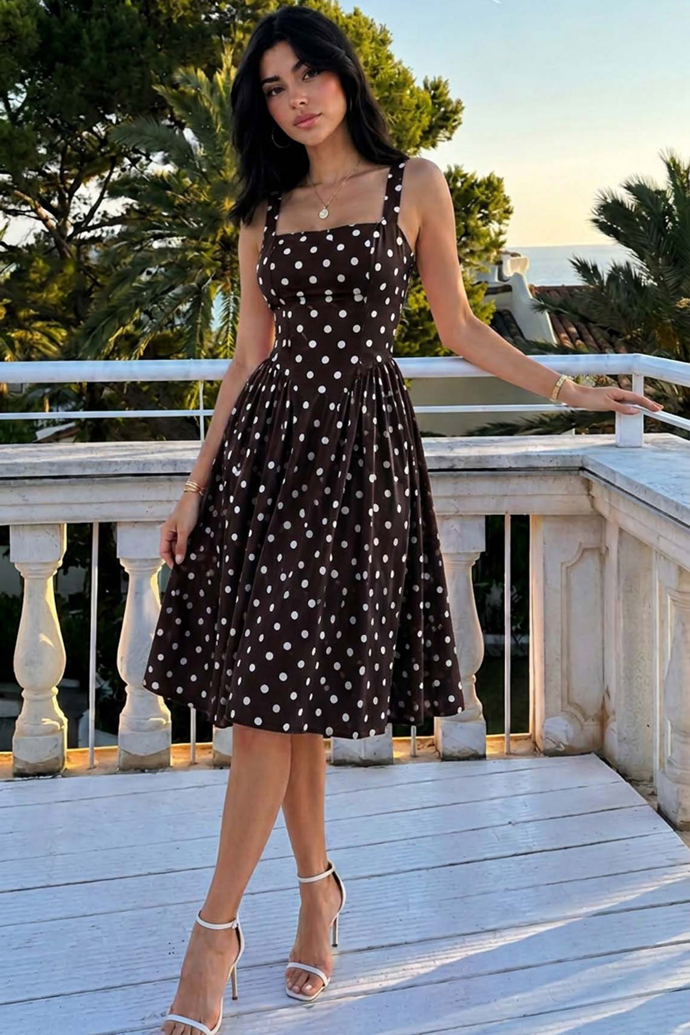 Colette φόρεμα μίντι πουά με ανοιχτή γραμμή καφέ Colette φόρεμα μίντι πουά με ανοιχτή γραμμή καφέ - Image 1