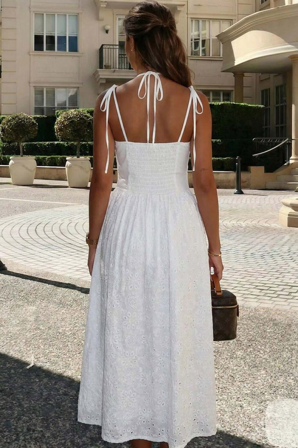 Cotton μίντι φόρεμα με καπς λευκό - Image 2