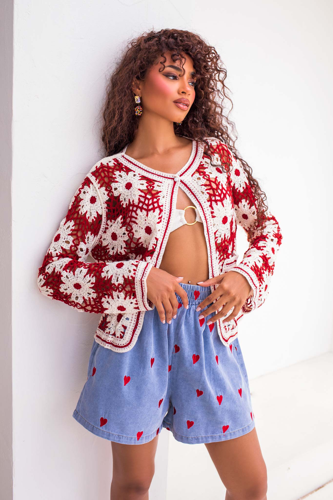 Crochet πλεκτή ζακέτα φλοράλ μπορντό Crochet πλεκτή ζακέτα φλοράλ μπορντό - Image 1