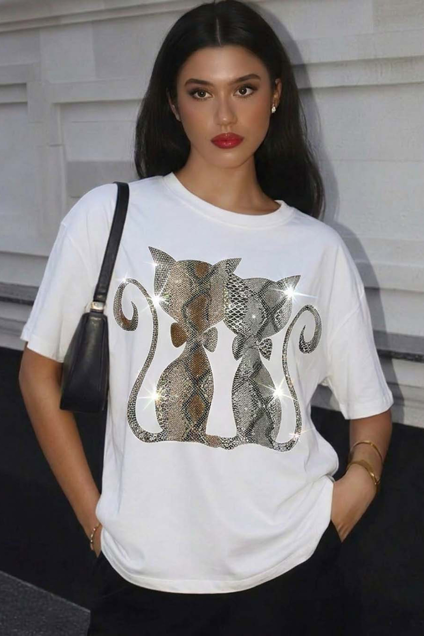 Felina λευκή μπλούζα με γάτες λευκό Felina μπλούζα με σχέδιο γάτες και στρας λευκό - Image 1