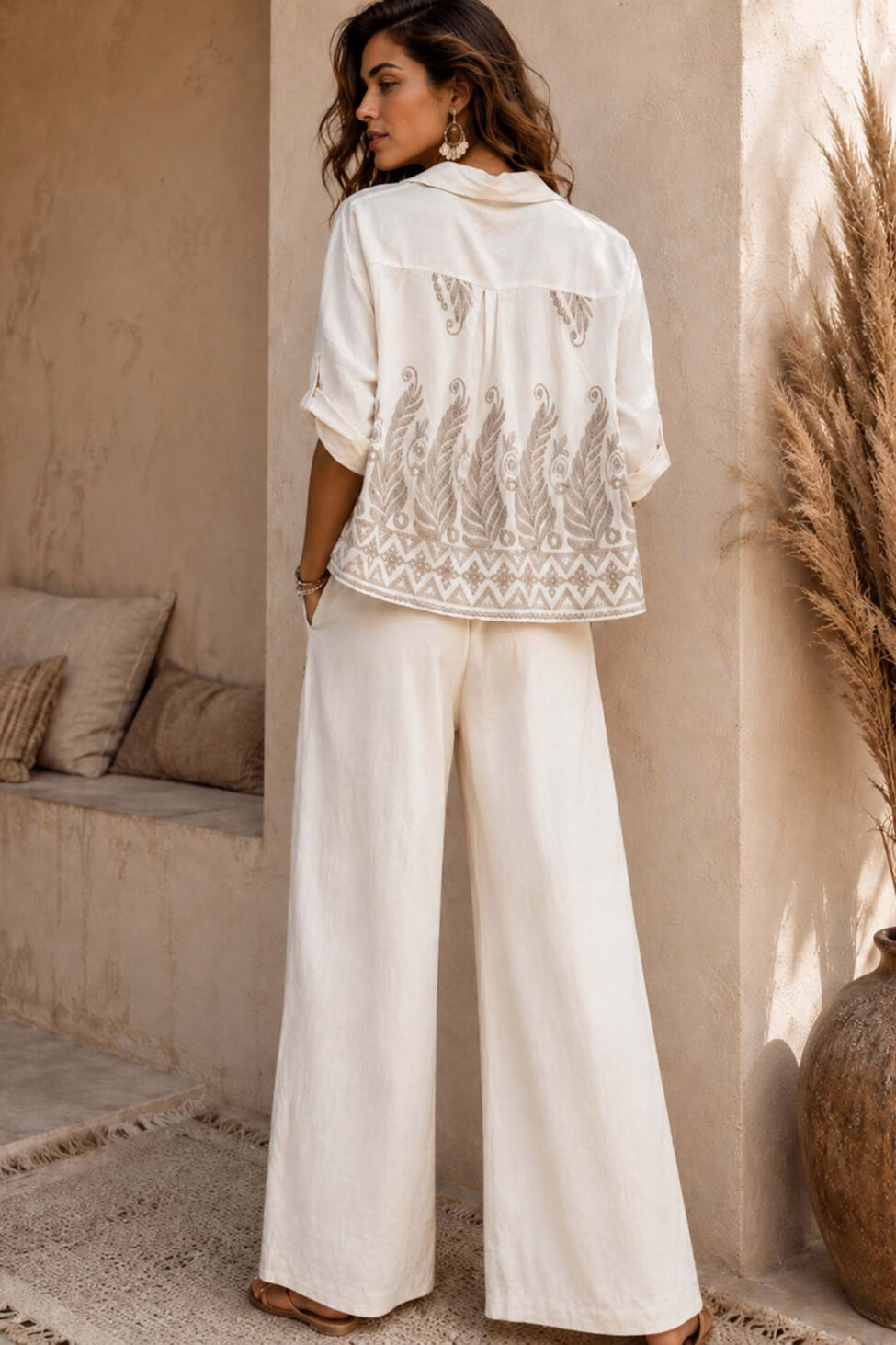 Mamma boho σετ παντελόνα με πουκάμισο εκρού - Image 2