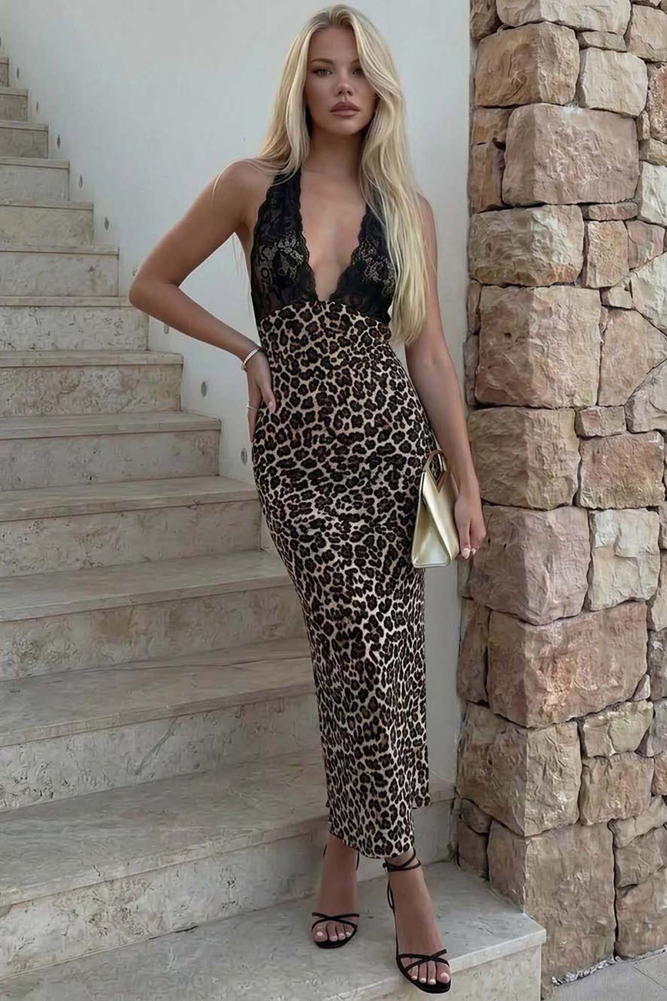 Naomi φόρεμα μάξι λεοπαρ με δαντέλα λεοπάρ Naomi λεοπάρ μάξι φόρεμα με δαντέλα λεοπάρ - Image 1