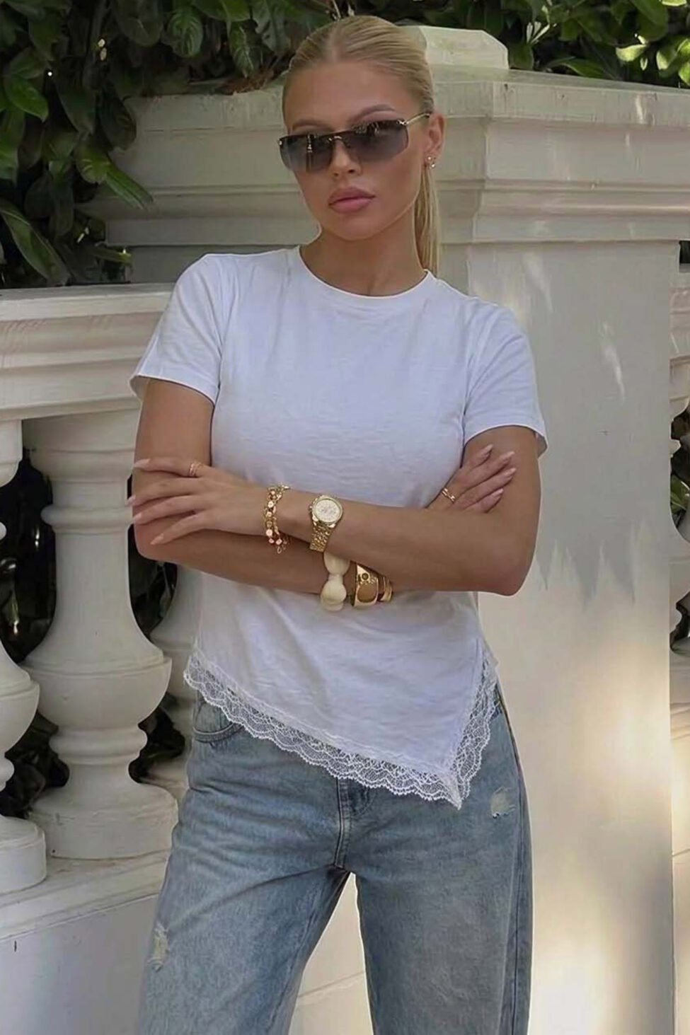 Paige κοντομάνικο τοπ με δαντέλα λευκό - Image 2