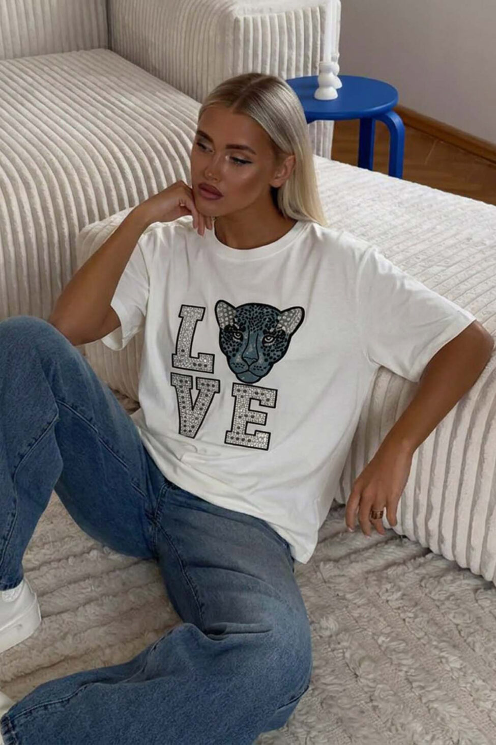 Wildlove μπλούζα με σχέδιο στρας λευκό - Image 2