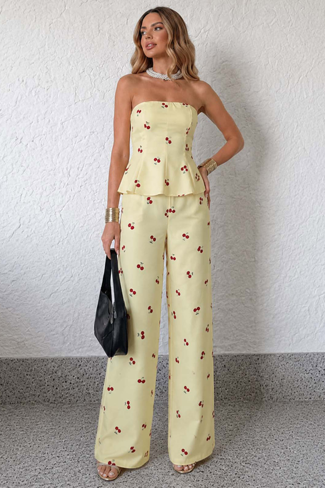 Cherry bite σετ τοπ με παντελόνι κίτρινο Cherry bite σετ τοπ με παντελόνι κίτρινο - Image 1