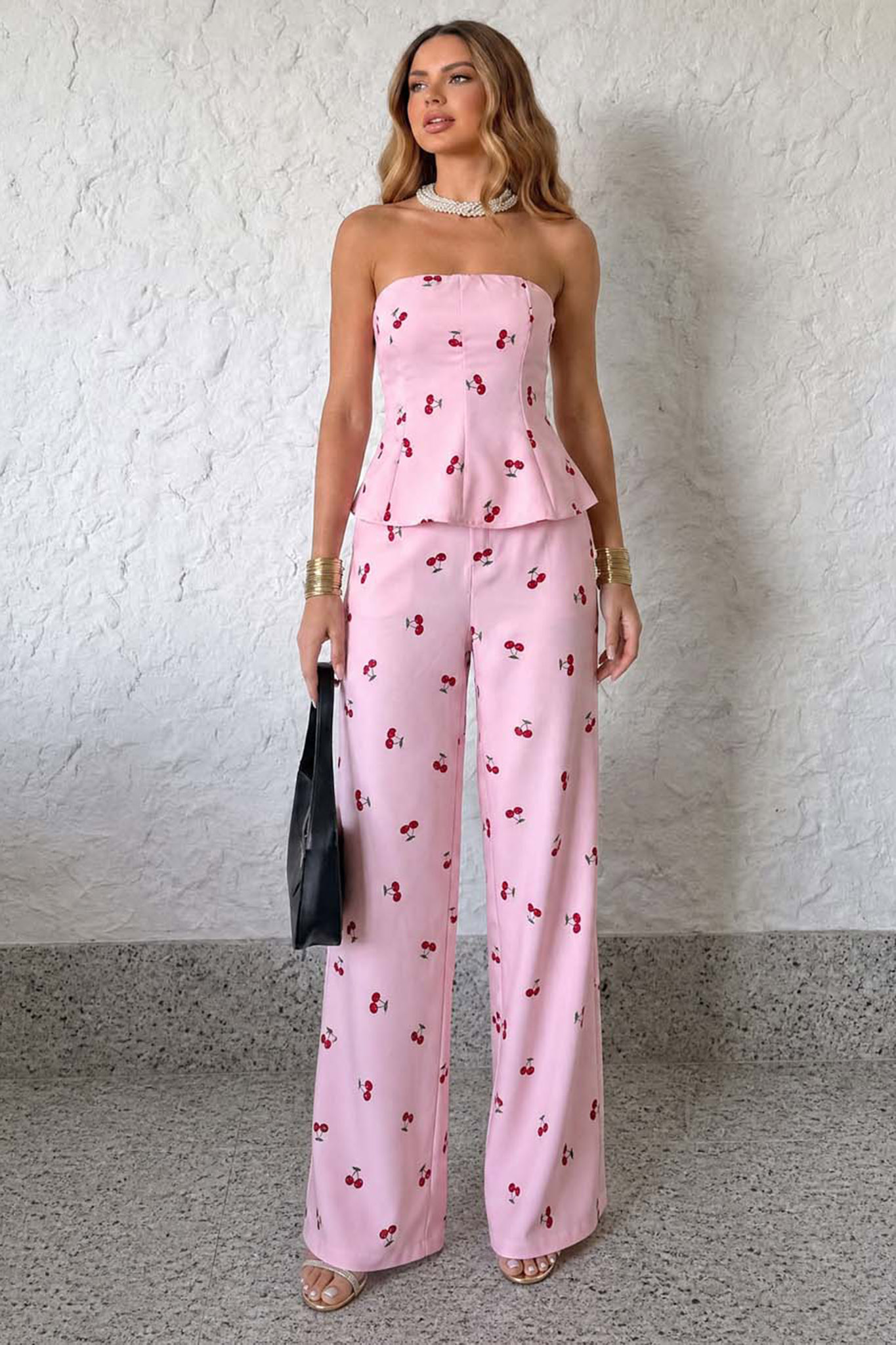 Cherry bite σετ τοπ με παντελόνι ροζ Cherry bite σετ τοπ με παντελόνι ροζ - Image 1