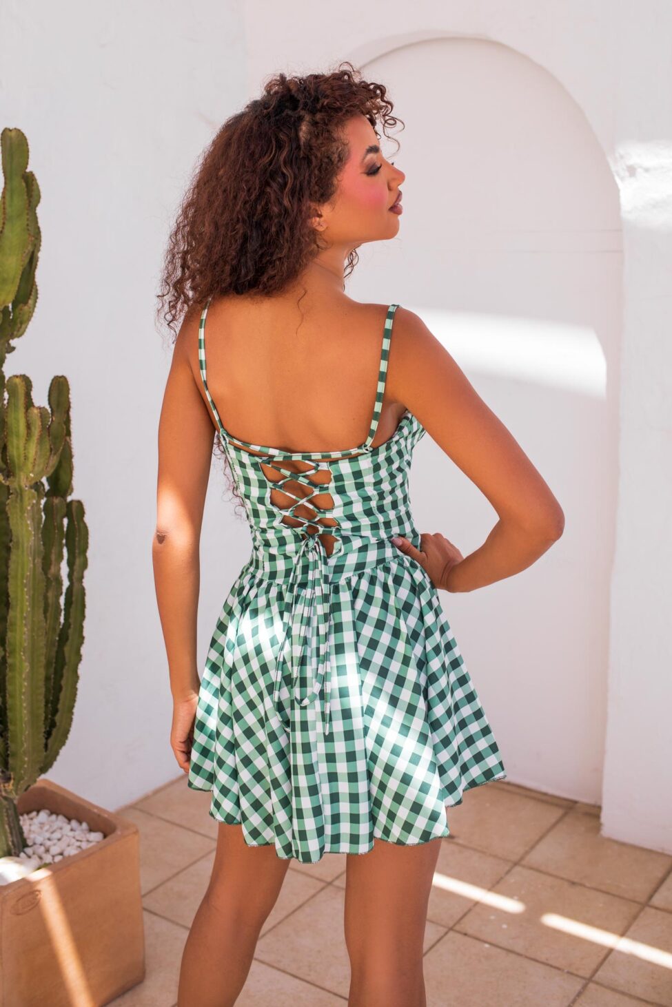 Gingham καρό μίνι φόρεμα πράσινο - Image 3