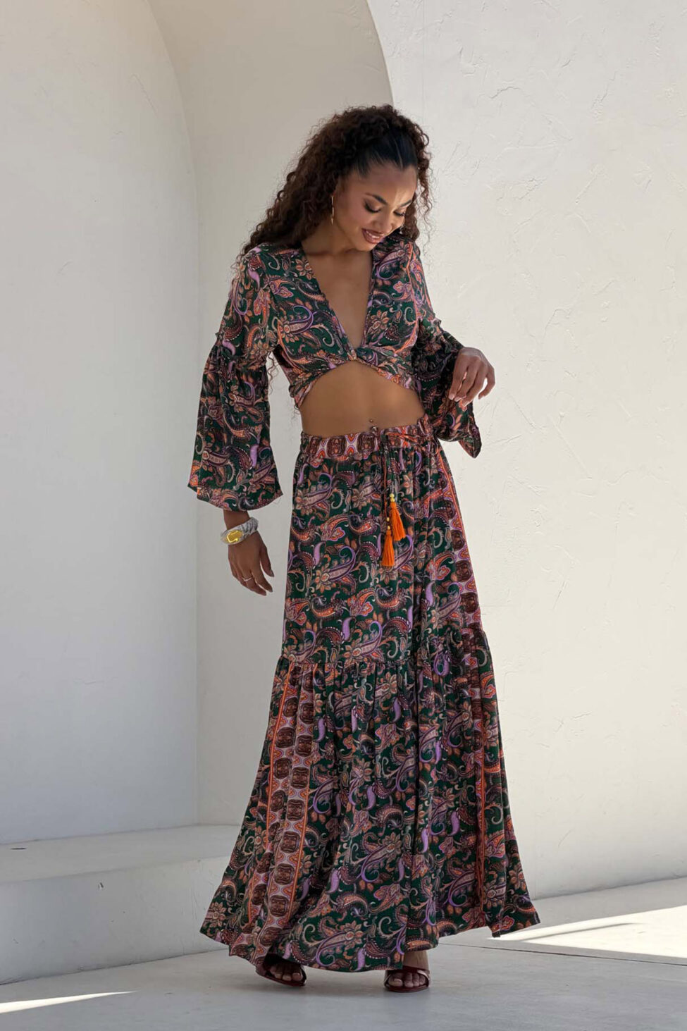 Lavana boho σετ τοπ-φούστα με λαχούρια πράσινο - Image 6