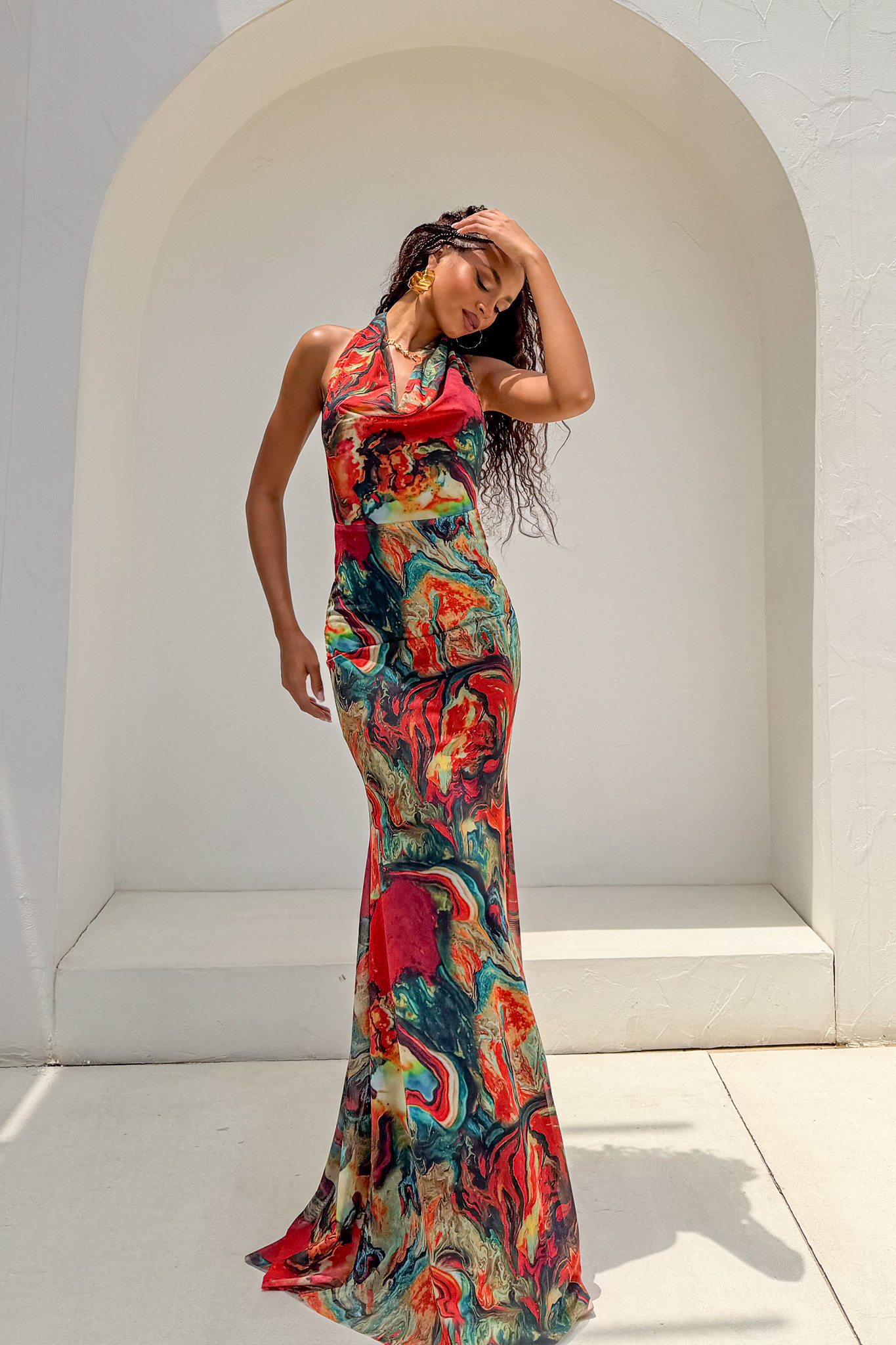 Marbella Φόρεμα μάξι εμπριμέ με open back πράσινο Marbella εμριμέ εξώπλατο μάξι φόρεμα πράσινο - Image 1