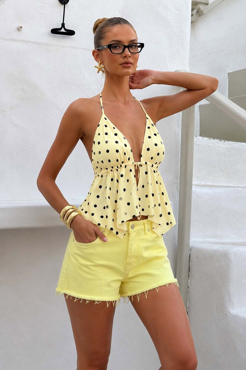 Polkcharm κροπ τοπ πουά κίτρινο - Image 2