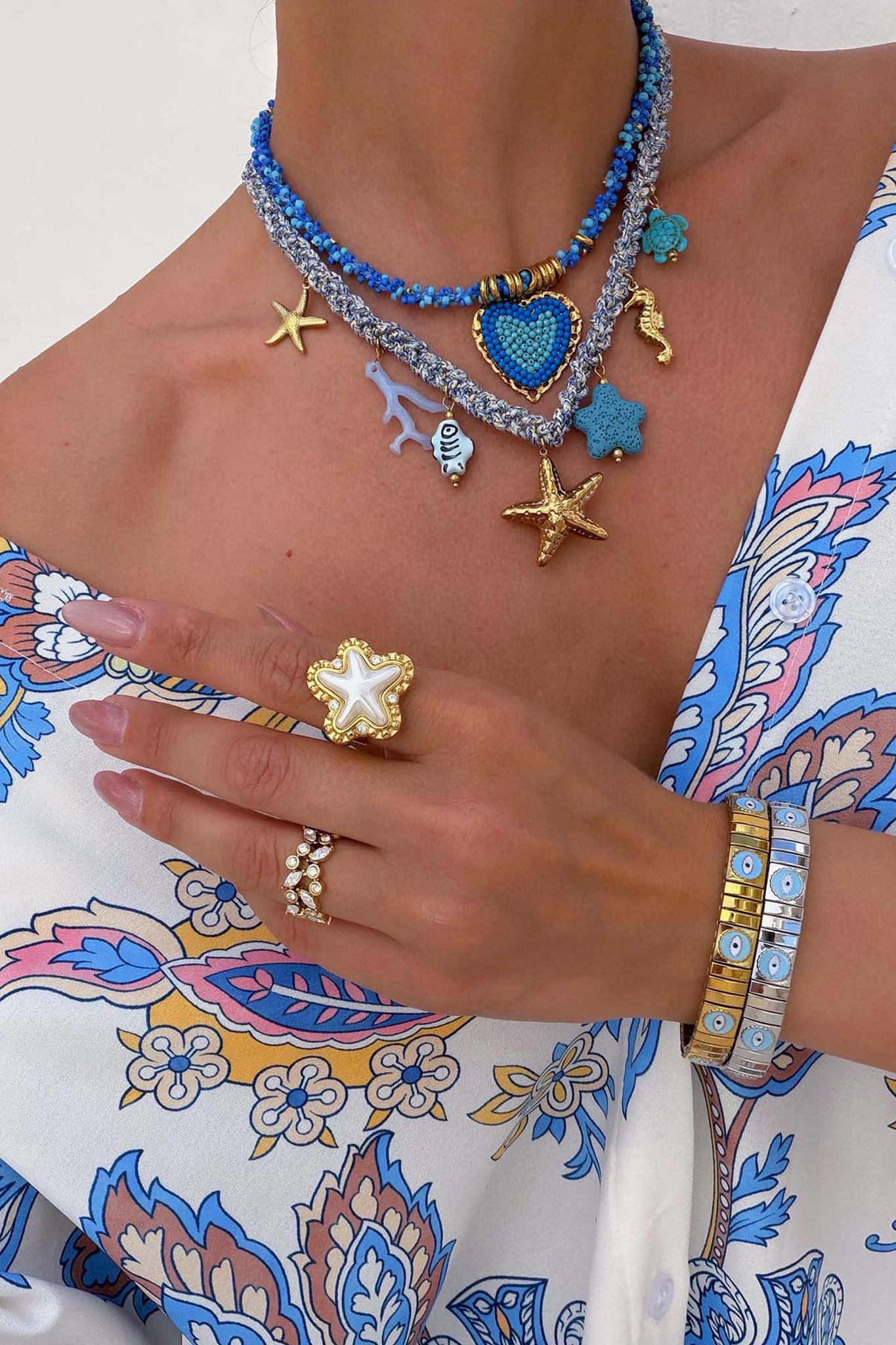 Treasures κολιέ με πλεκτό κορδόνι και θαλάσσια στοιχεία μπλε - Image 3