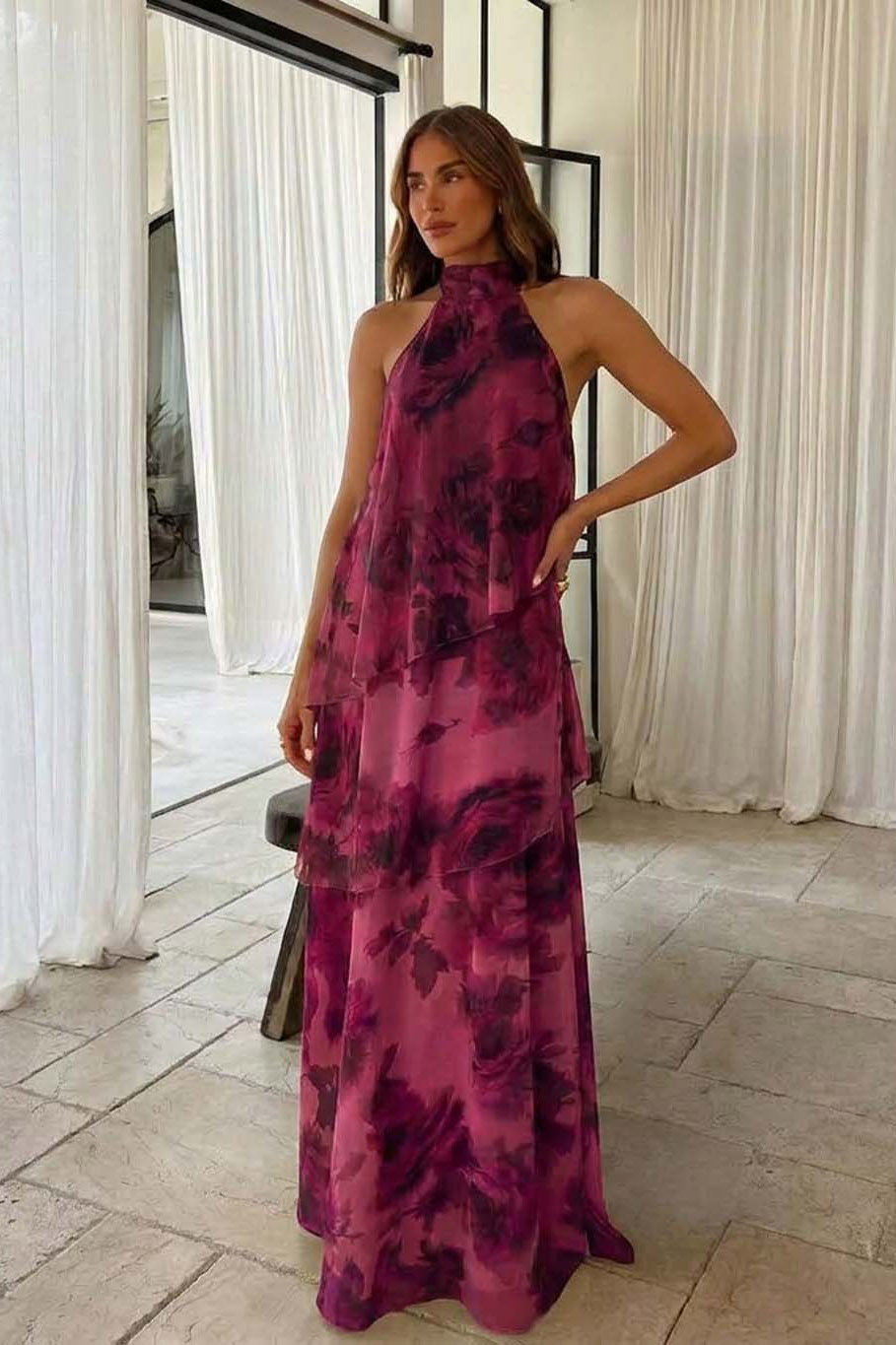 Clavel φλοράλ μάξι φόρεμα μπορντό Clavel φλοράλ μάξι φόρεμα μπορντό - Image 1