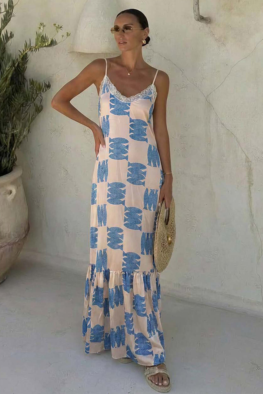 Fatma εμπριμέ μαξι φόρεμα μπλε Fatma εμπριμέ μαξι φόρεμα μπλε - Image 1