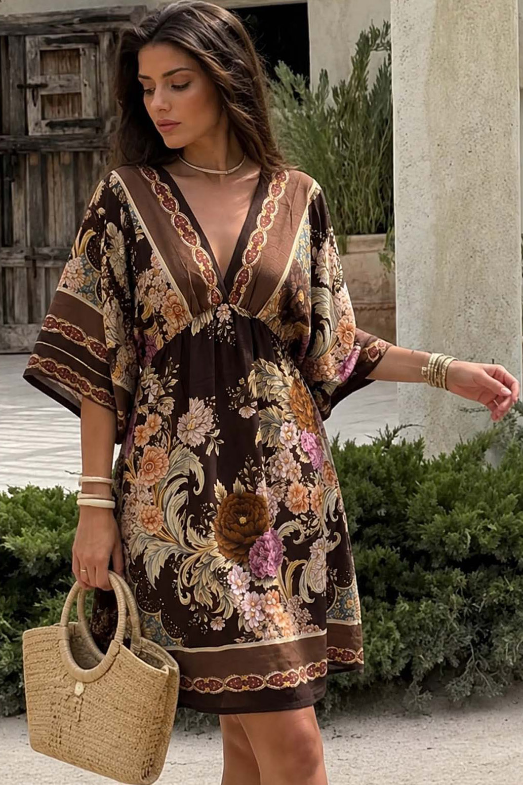 Izabela φλοραλ μινι φόρεμα καφέ Izabela φλοραλ μινι φόρεμα καφέ - Image 1