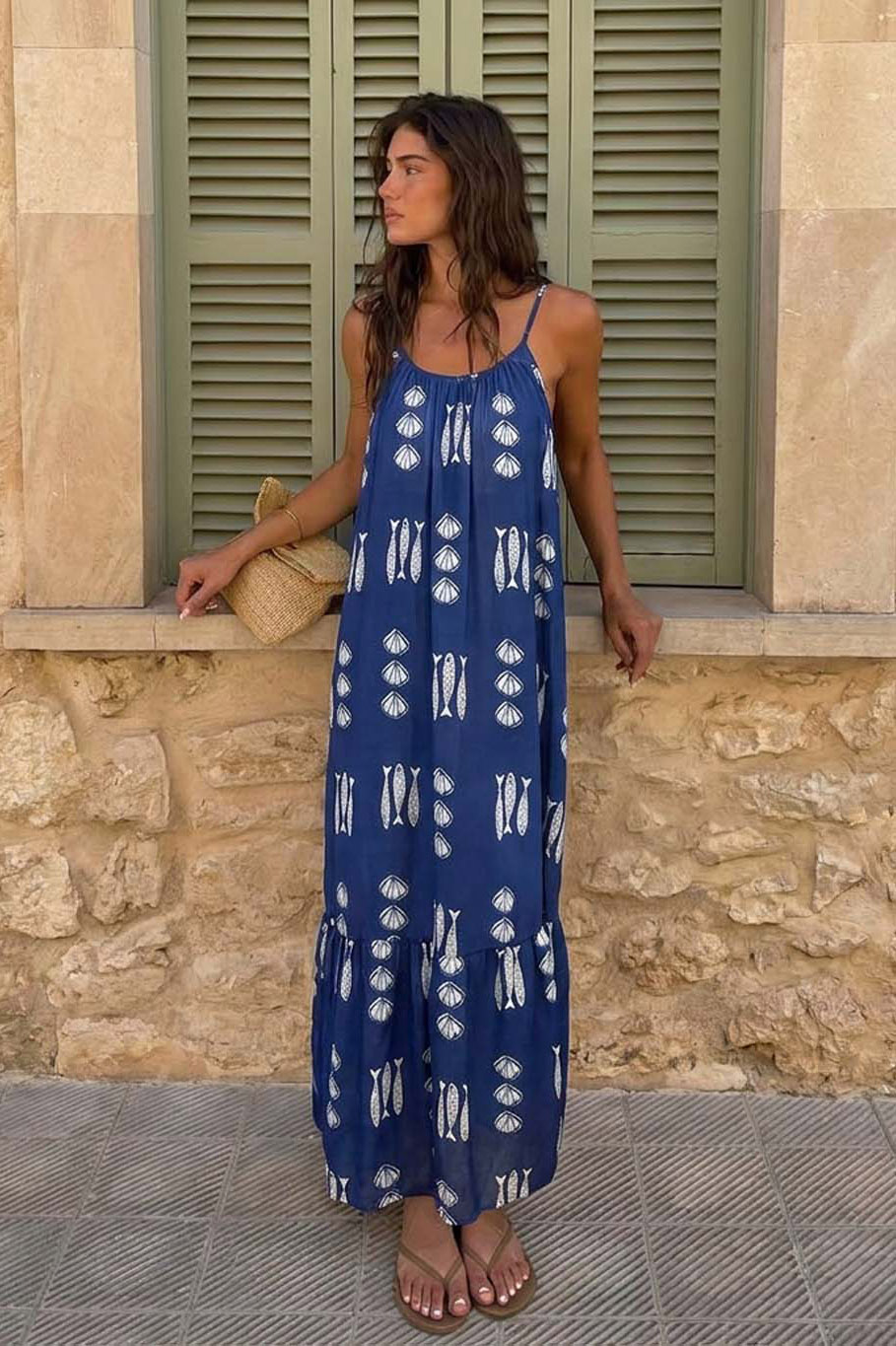 Jumber εμπριμέ μαξι φόρεμα μπλε Jumber εμπριμέ μαξι φόρεμα μπλε - Image 1