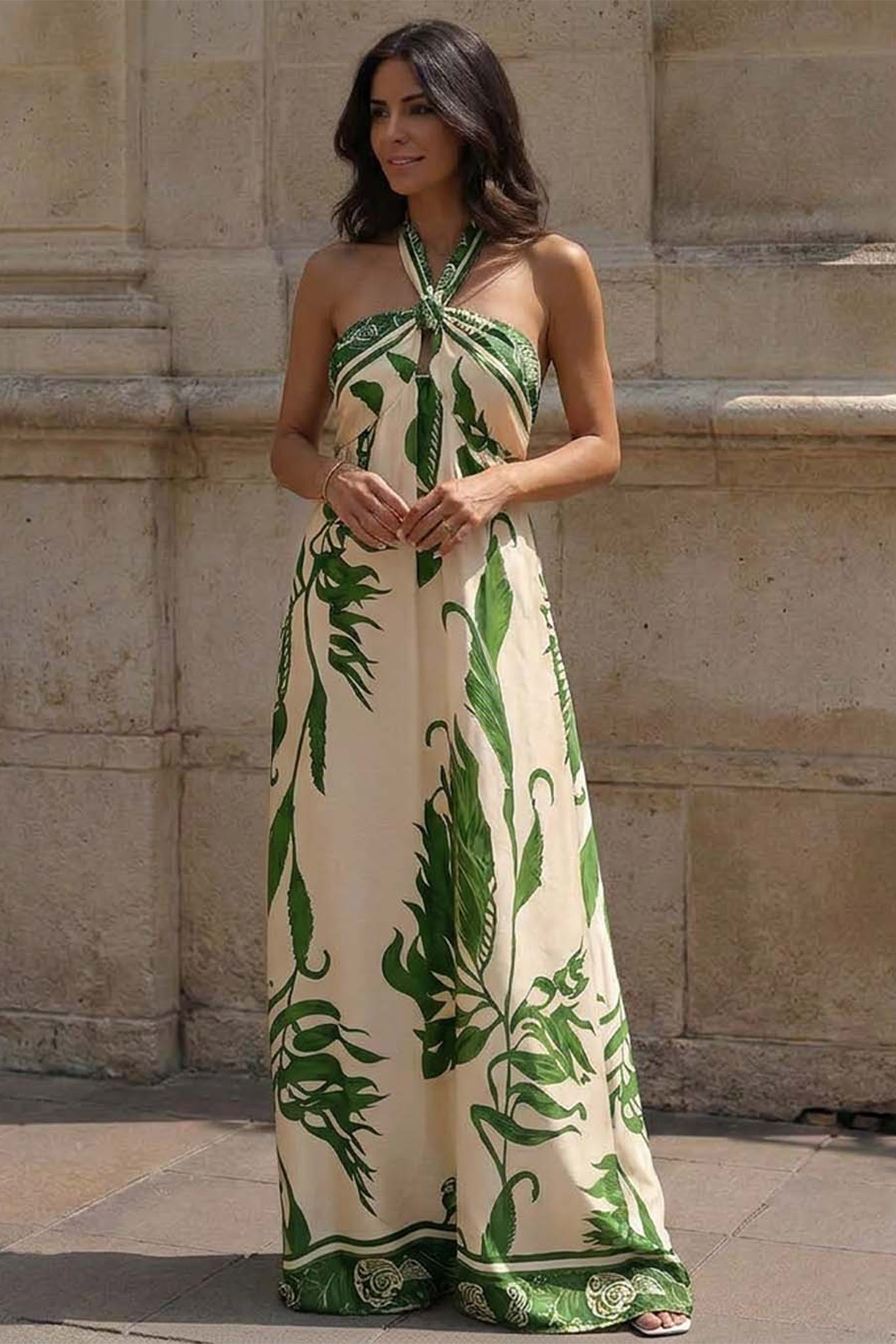 Lenan μαξι φόρεμα με δέσιμο στον λαιμό πράσινο Lenan μαξι φόρεμα με δέσιμο στον λαιμό πράσινο - Image 1