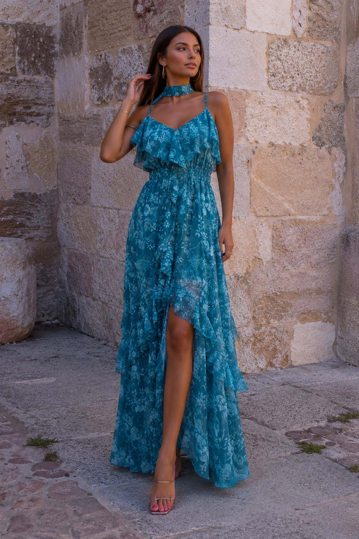 Nebula φλοράλ μάξι φόρεμα πετρόλ Nebula φλοράλ μάξι φόρεμα πετρόλ - Image 1