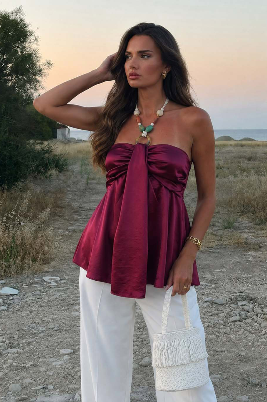 Nirra σατέν τοπ με διακοσμητικές χάντρες μπορντό Nirra σατέν τοπ με διακοσμητικές χάντρες μπορντό - Image 1