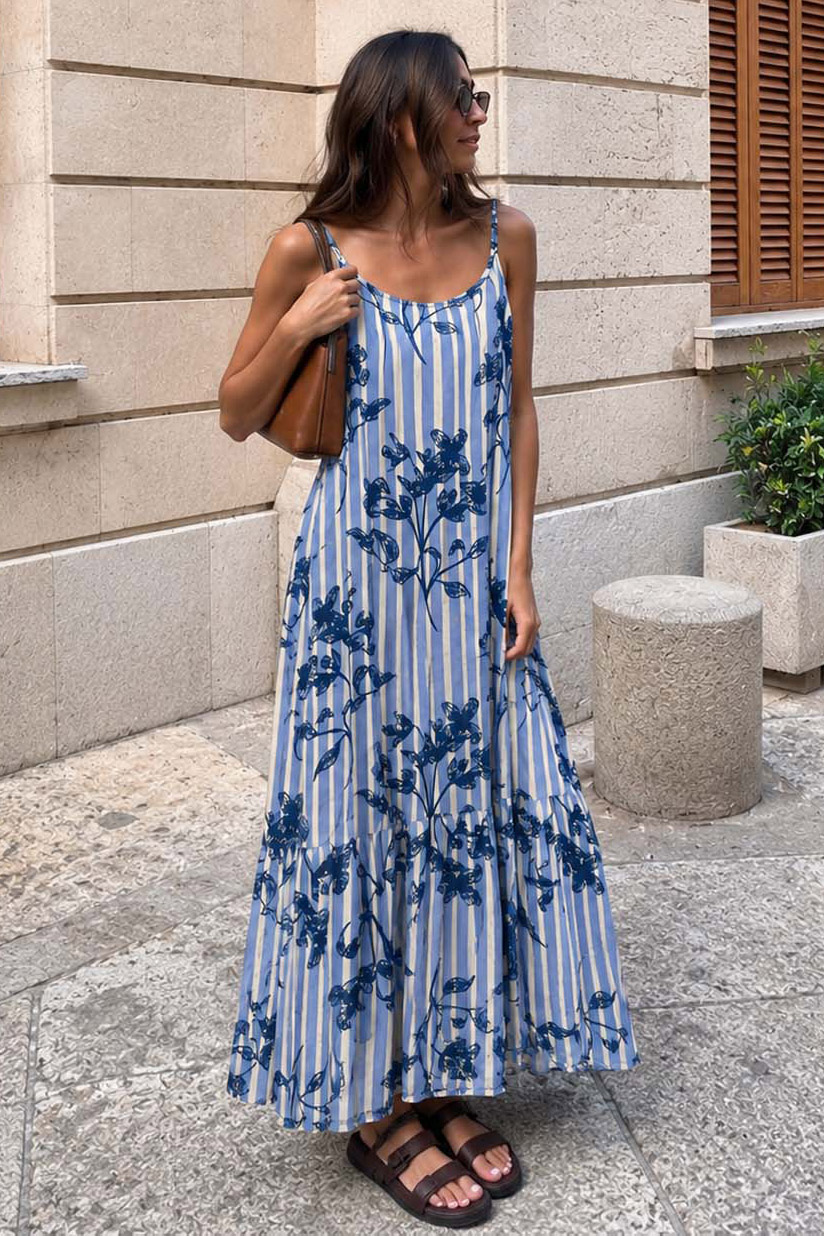 Sofy ριγέ μαξι φόρεμα σιελ Sofy ριγέ μαξι φόρεμα σιελ - Image 1