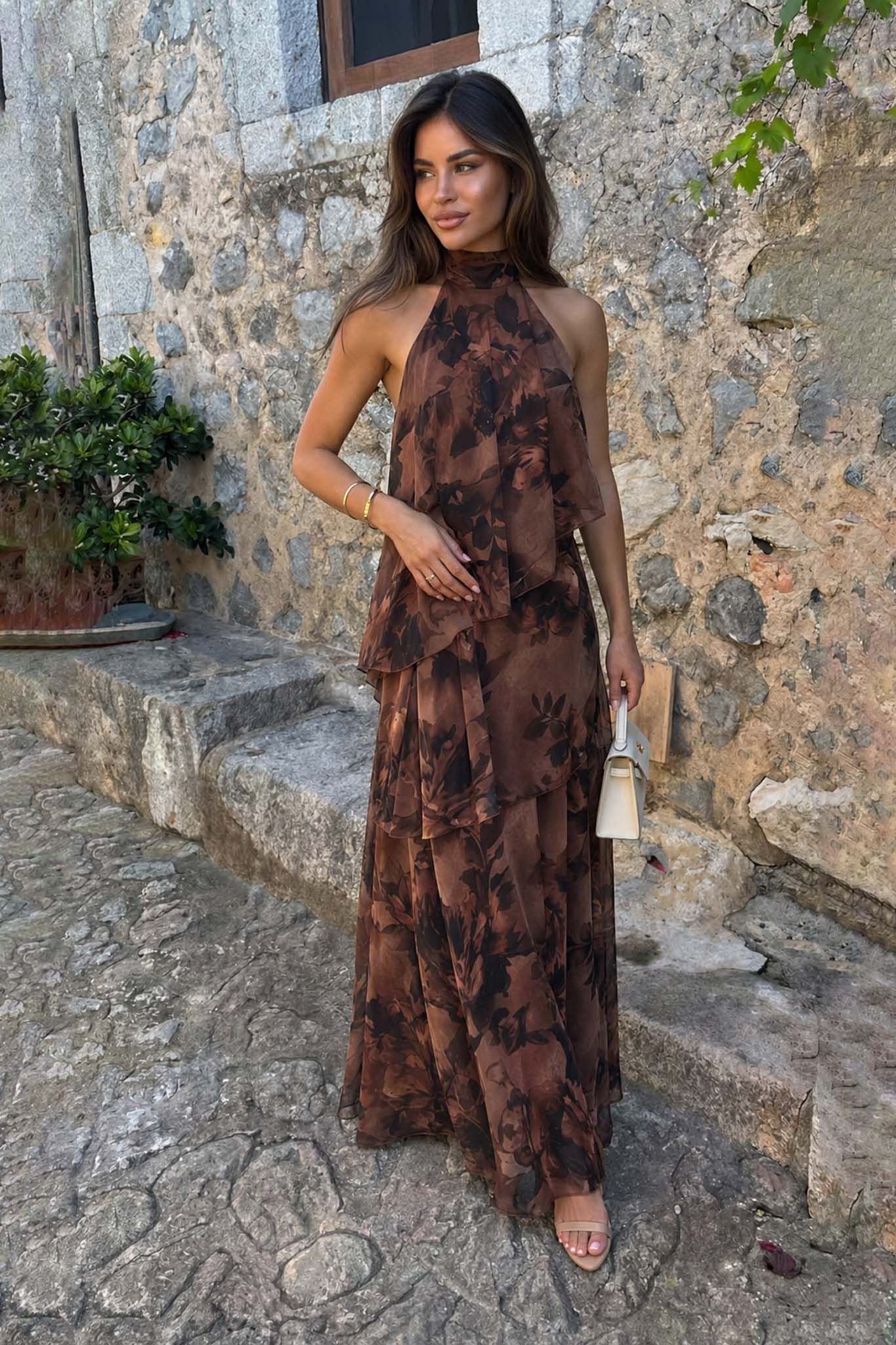 Clavel φλοράλ μάξι φόρεμα καφέ Clavel φλοράλ μάξι φόρεμα καφέ - Image 1
