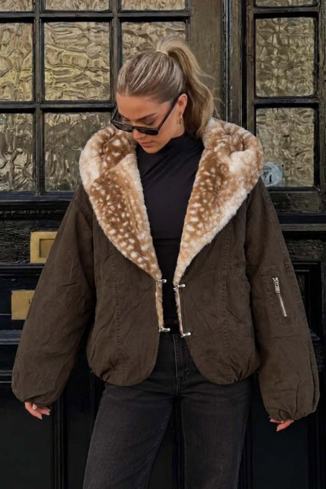Marijane μπουφάν με γούνινο γιακά καφέ Marijane μπουφάν με γούνινο γιακά καφέ - Image 1